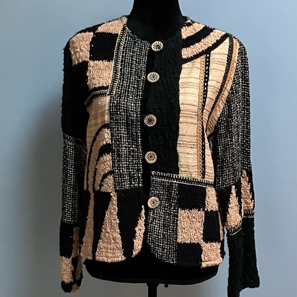 VTG Sandy Starkman Womens Medium Silk Cotton Patchwork Art to Wear Lagenlook - Picture 3 of 16